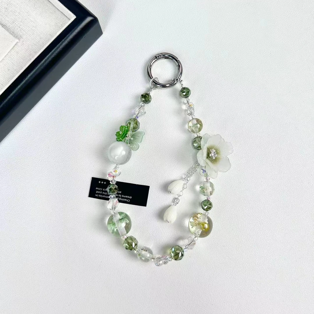 秋冬新款DIY手作Z9C-984黄绿干花茉莉花手机链