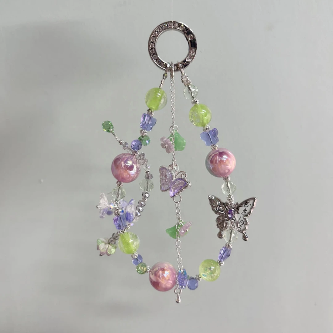 DIY手作新款Z8F-623绿紫千色云彩蝴蝶晶晶手机链
