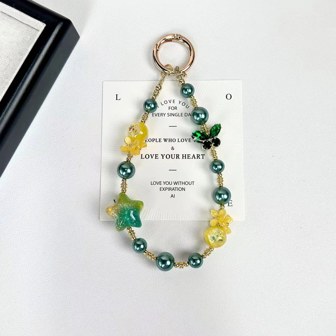 秋冬新款DIY手作Z9D-1036黄绿五角星桂花蝴蝶手机链