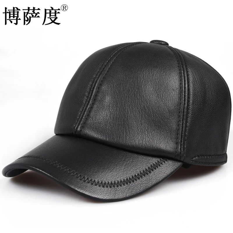真皮帽子男春秋款中老年爸爸鸭舌帽全封口山羊皮休闲老人棒球帽冬