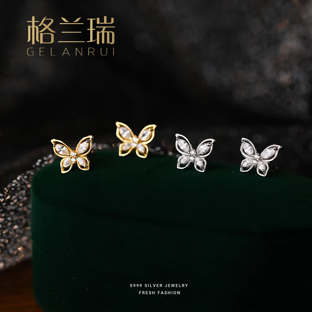 足银耳饰 999纯银耳钉女蝴蝶结小众超仙秋冬耳环气质高级感耳饰