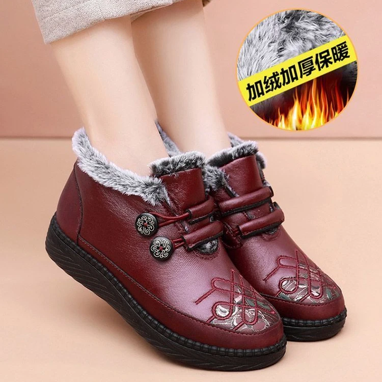 加绒妈妈鞋中老年奶奶保暖防滑加厚平底棉靴冬季软底老北京棉鞋女
