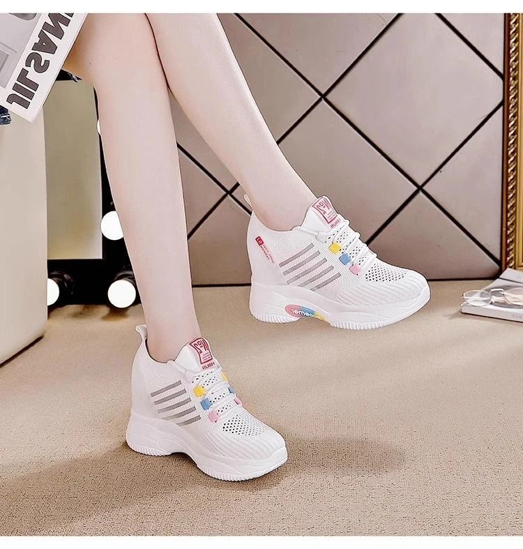 内增高小白鞋透气网面百搭夏季镂空韩版时尚休闲鞋百搭潮鞋女