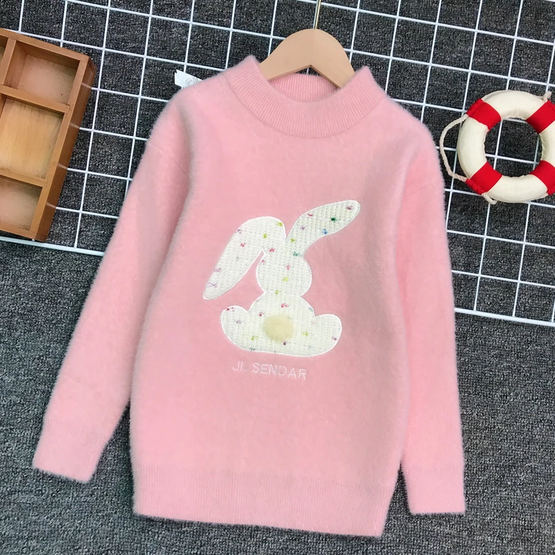 女童水貂绒秋冬毛衣卡通套头儿童针织衫宝宝加绒加厚打底保暖23