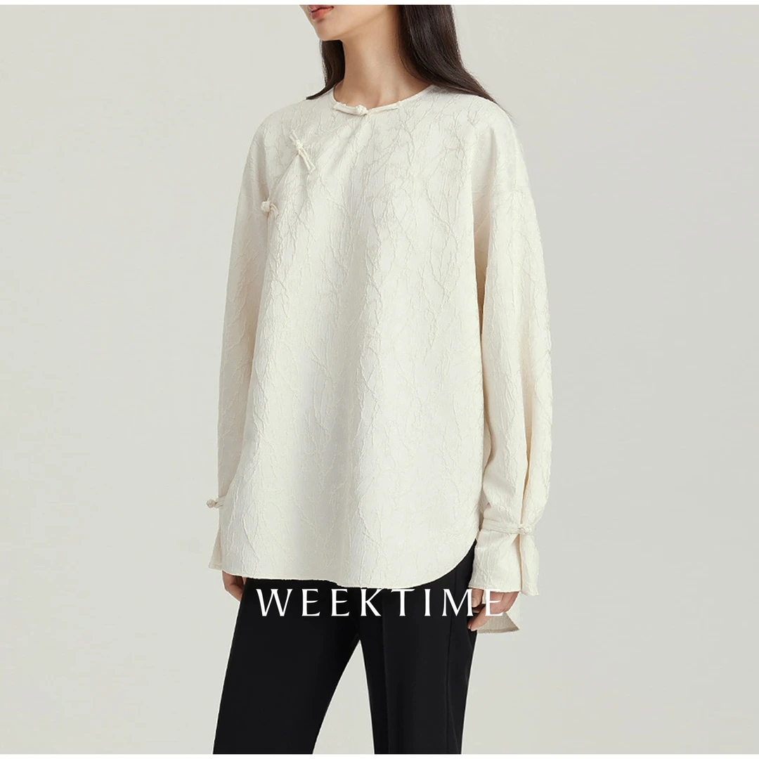 【卷珠帘】MONCHERI国风重工枯笔写意立体提花圆领不对称长袖衬衫