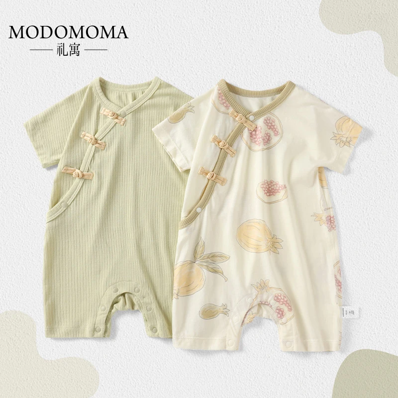 modomoma国风新中式婴幼儿包屁衣夏季短袖旗袍哈衣百天周岁连体衣