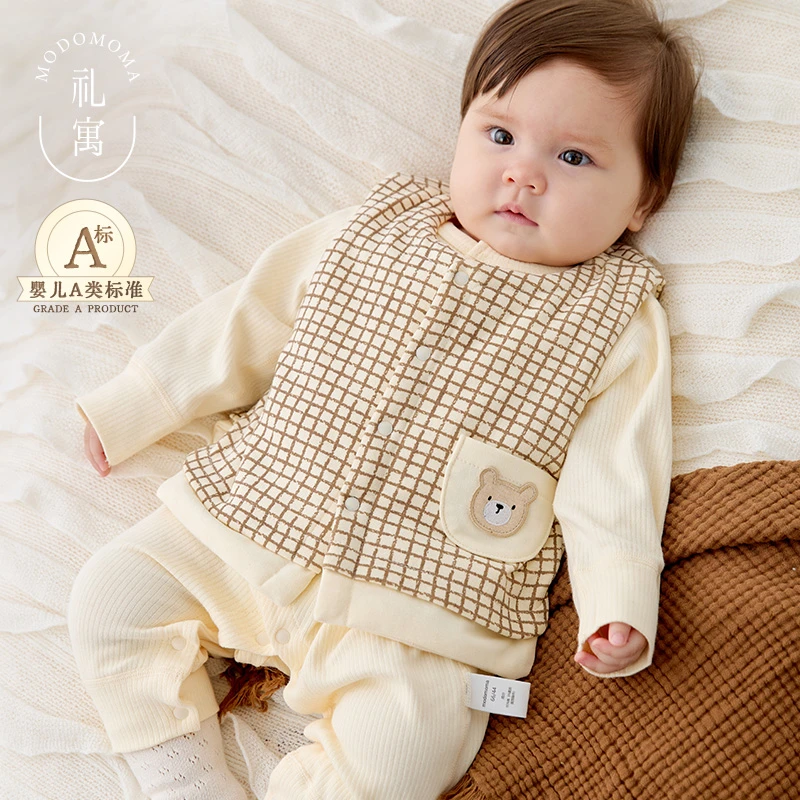 礼寓婴儿马甲秋冬装男女宝宝卡通夹棉加厚空气层保暖背心