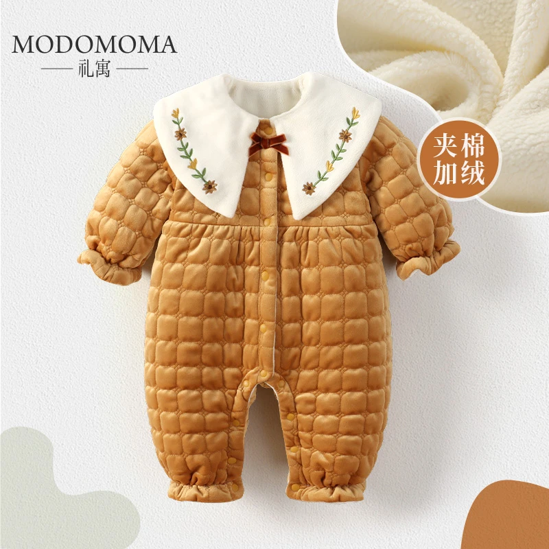 modomoma新生婴儿衣服冬季公主女宝宝保暖夹棉连体衣洋气连体爬服