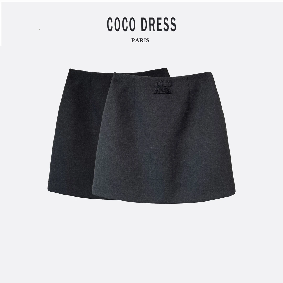 春夏精纺西装面料高腰时尚百搭A字简约半身裙