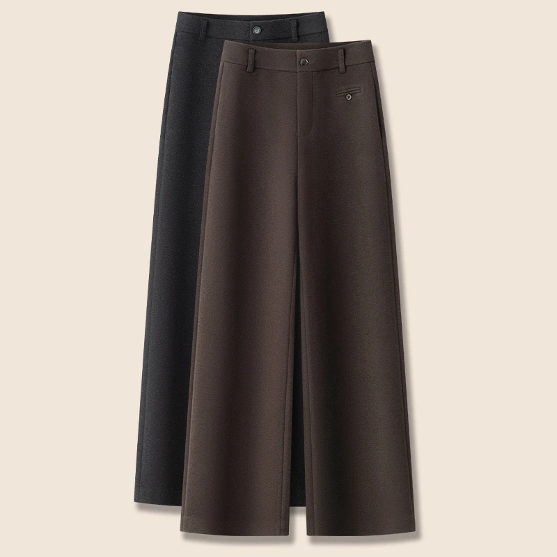 高级感醋酸羊毛女2025冬季新款腰坠感直筒轻奢风休闲长裤1501