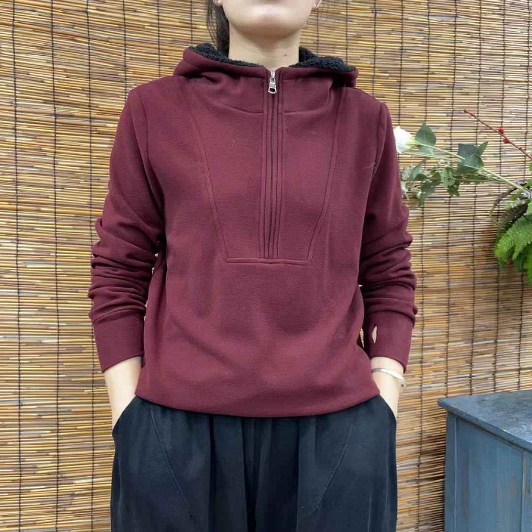 7789新款秋冬加绒休闲百搭气质减龄连帽上衣T恤