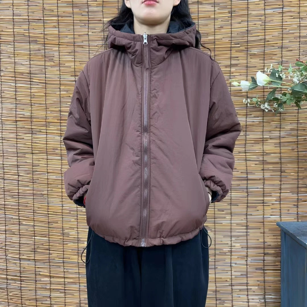 7430新款秋冬季休闲宽松百搭时尚洋气两面穿连帽棉服上衣