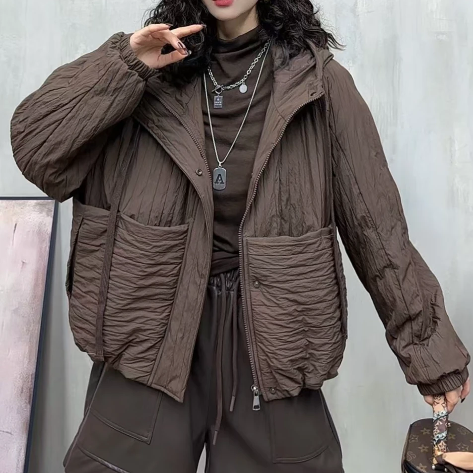 7816新款秋冬加厚休闲百搭气质减龄连帽上衣棉服