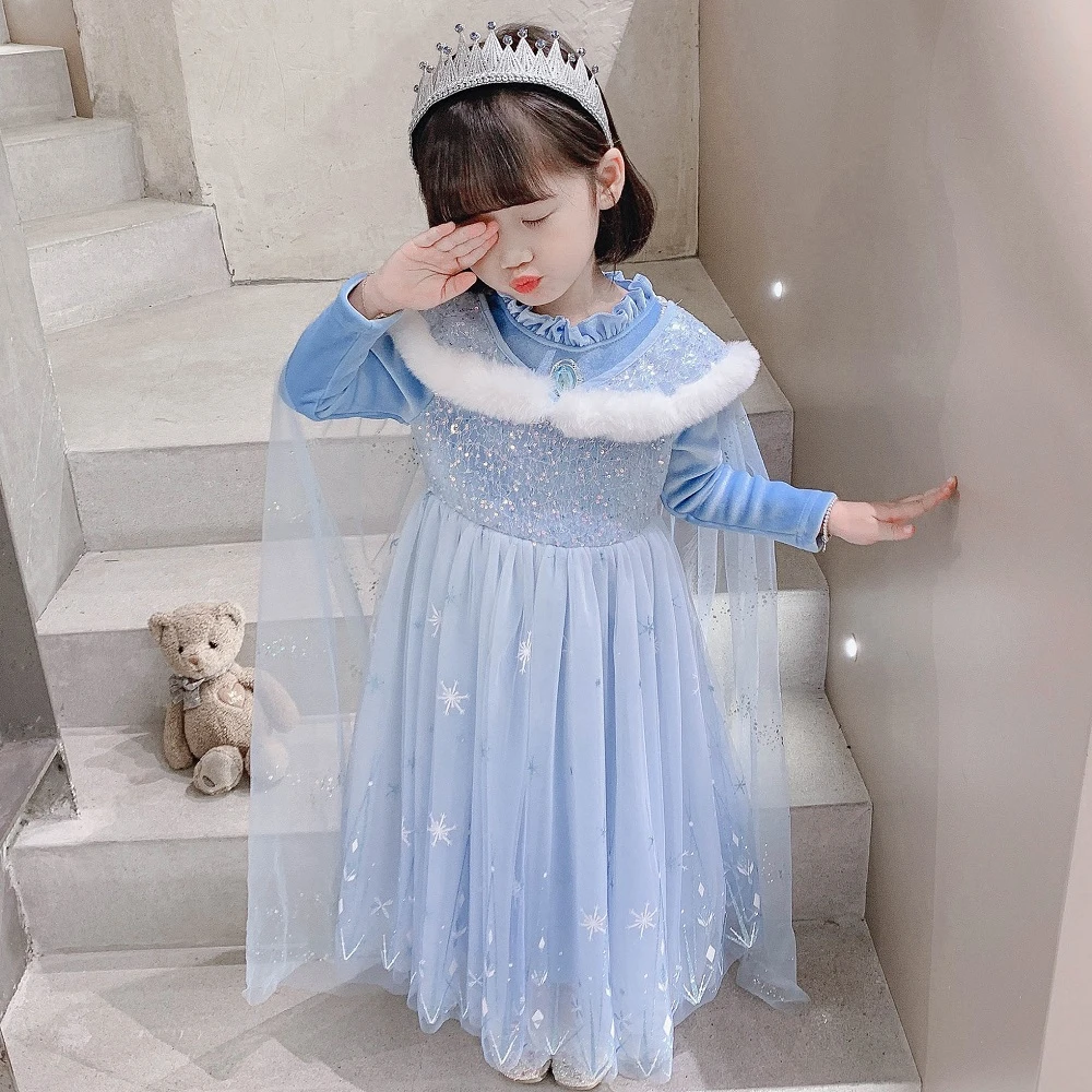 艾莎公主裙秋冬款公主裙艾莎公主裙冬款加绒儿童艾莎公主裙连衣裙