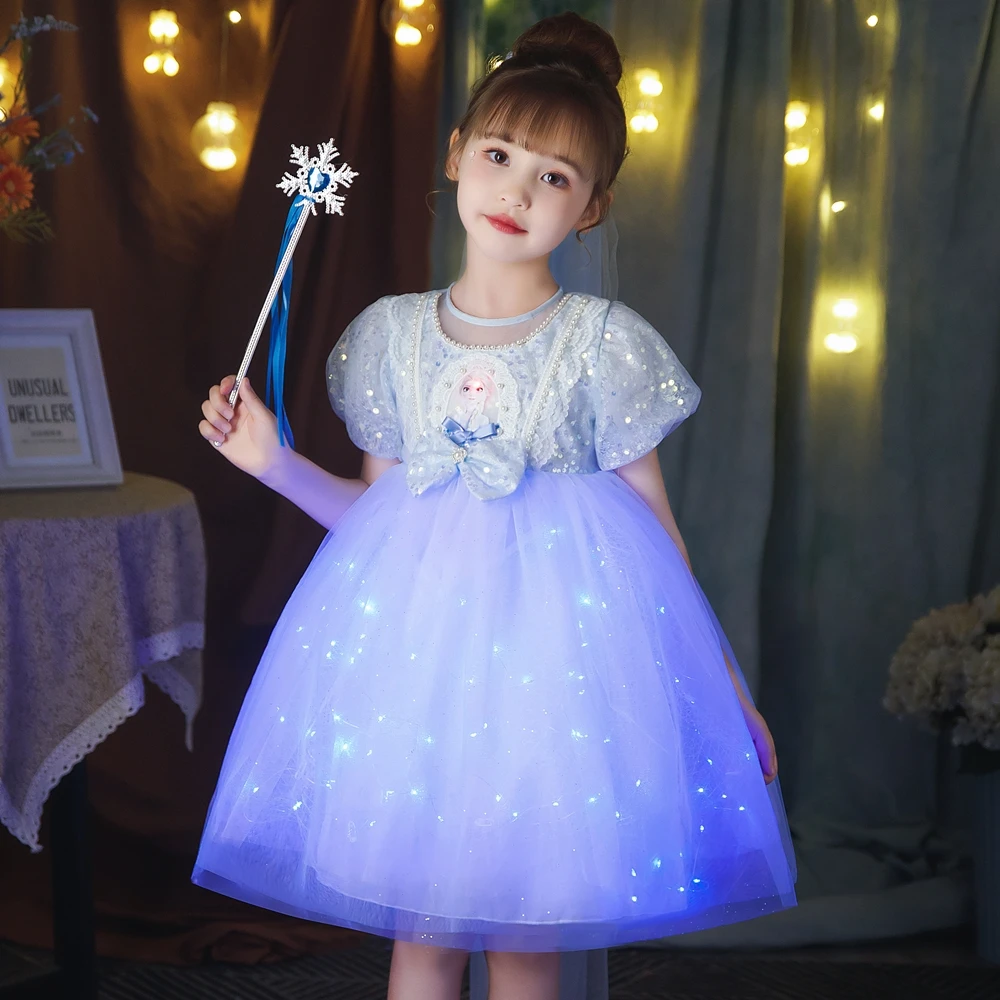 发光裙爱莎公主裙六一艾莎灯光裙女童小童连衣裙生日礼服裙elsa夏