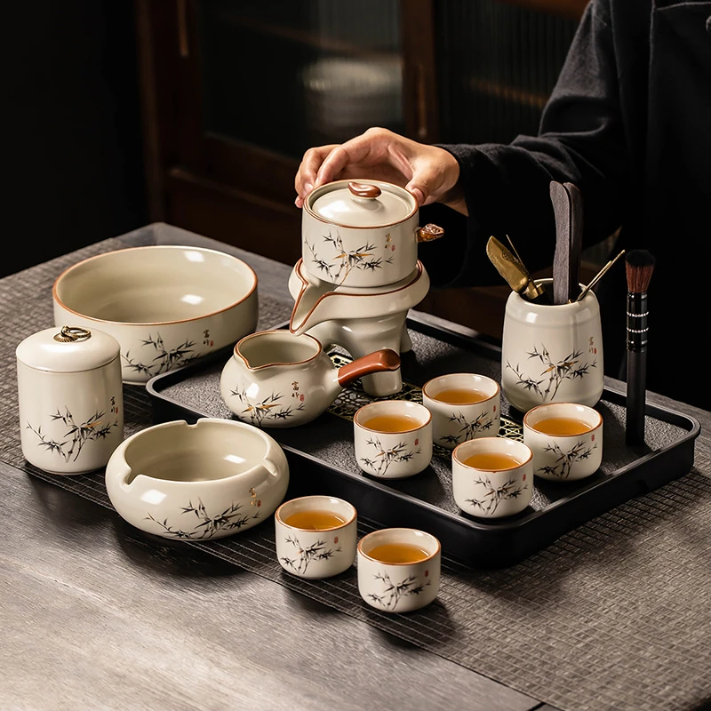 汝窑富竹自动茶具套装家用会客懒人泡茶神器轻奢高档茶壶功夫茶杯