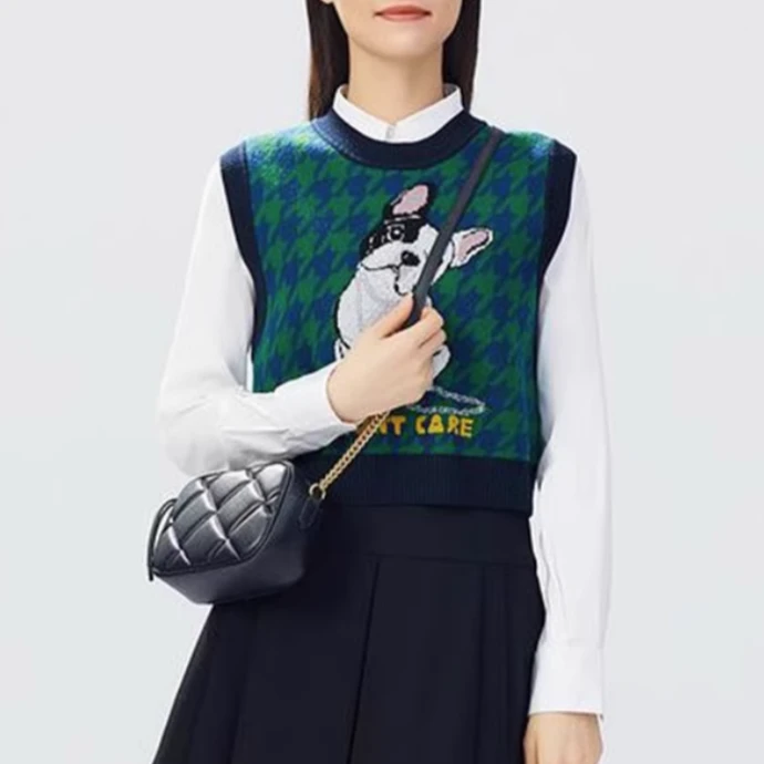 【商场同款】春秋卡通背心低圆领复古马夹女A301023-4T74639-739