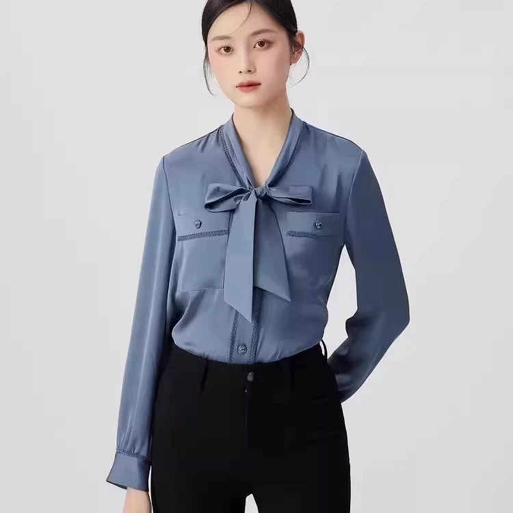 【商场同款】春秋法式飘带领精致花边长袖衬衫1300944-1116831-001