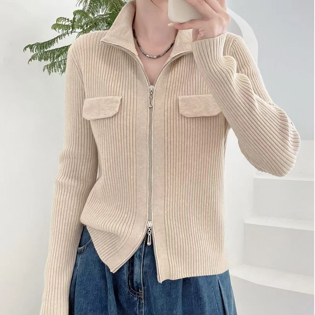 【商场同款】秋冬新款百搭双拉链毛针织开衫女5309987-12412718-001