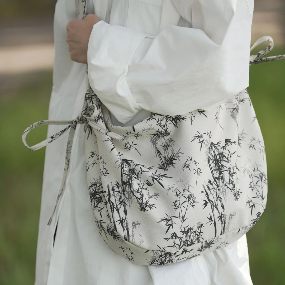 2024新中式时尚小众提花百搭国风文艺休闲印花清秀感韩版单肩包