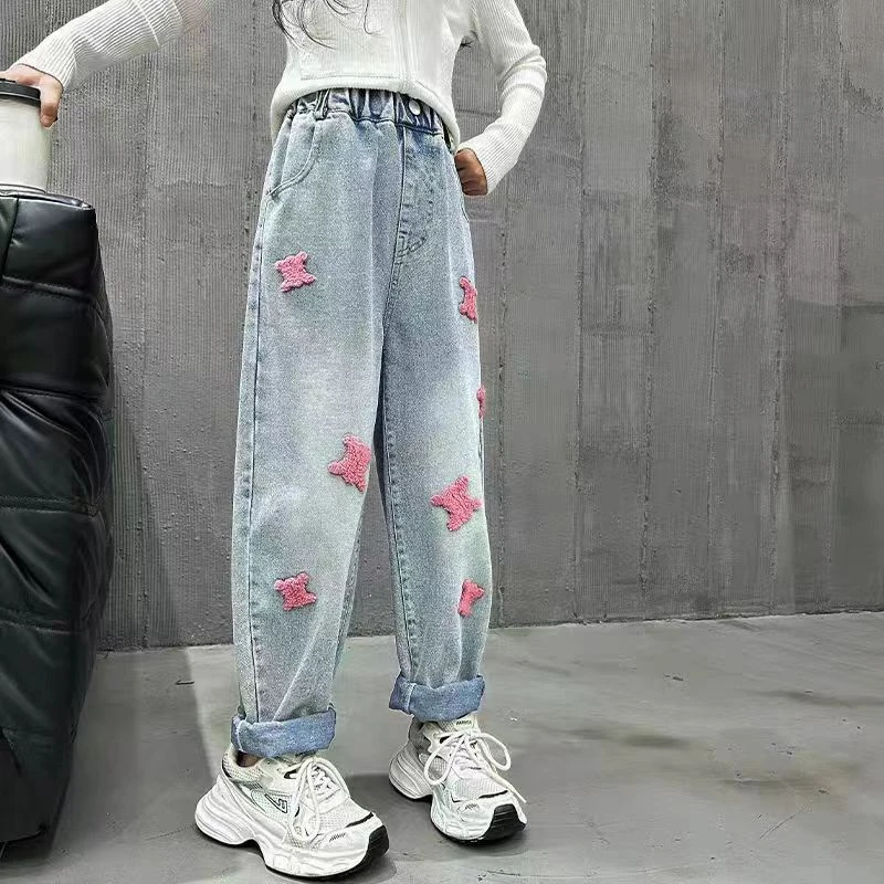 女童春秋款牛仔裤2025春季新款中大童儿童休闲老爹裤洋气时尚百搭