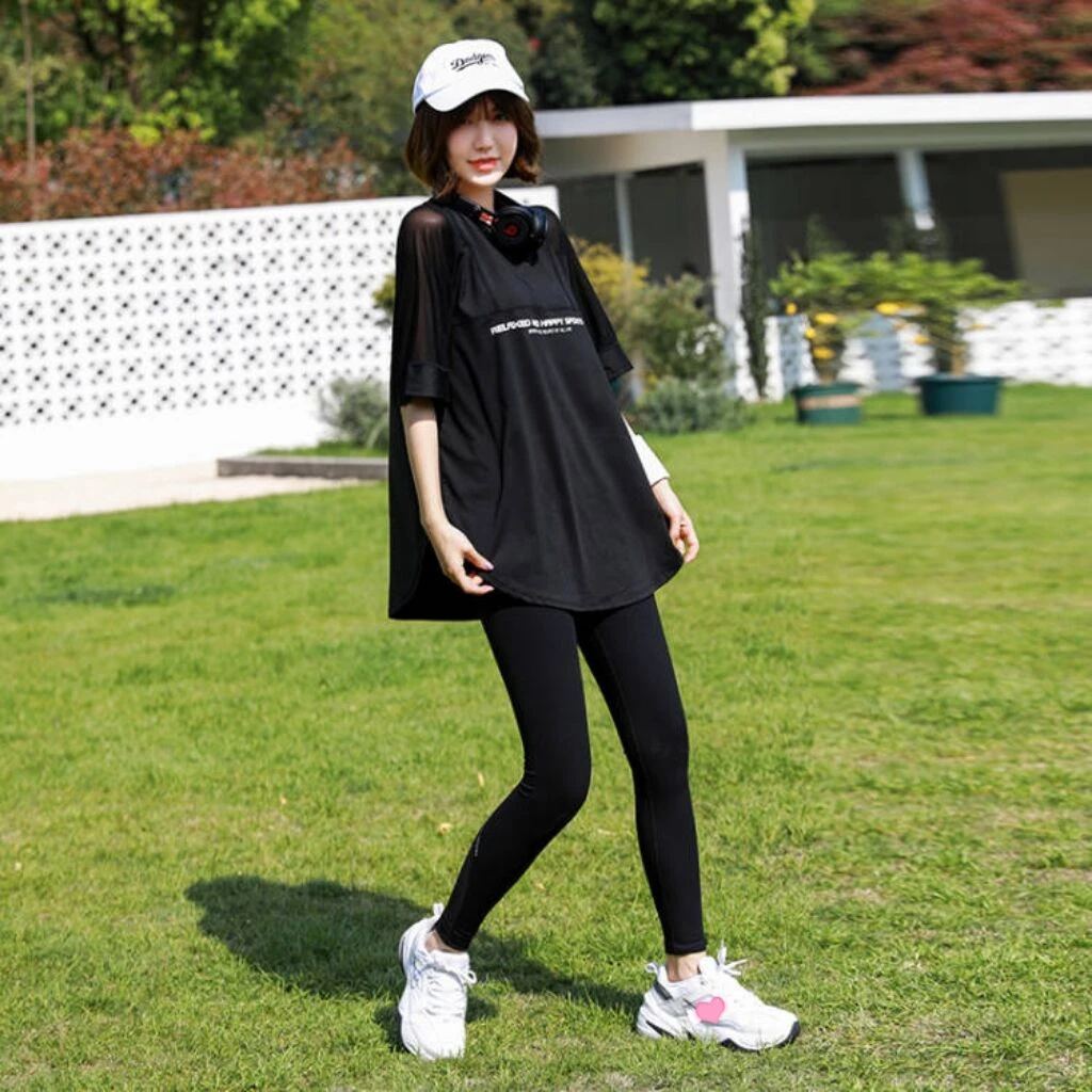 大码运动t恤宽松胖mm200斤休闲遮臀瑜伽服跑步健身速干衣女高级感