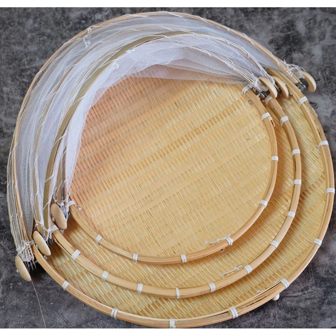 竹编竹制品果蔬篮防蚊纱网竹篮晾晒农家簸箕家用编织馒头筐A417