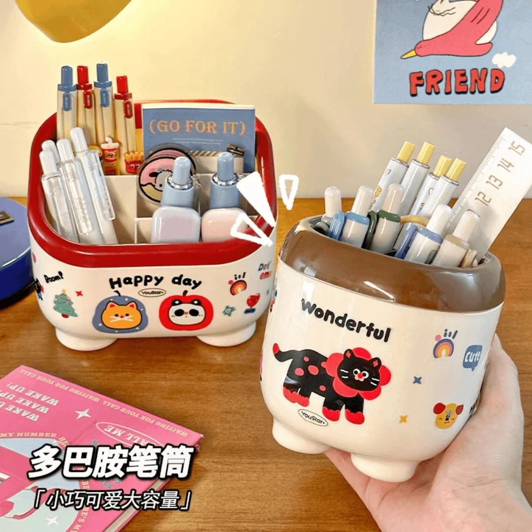 卡通6格斜面收纳盒家用大容量桌面整理盒学生宿舍文具收纳筒A870