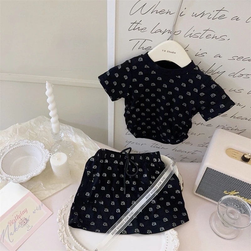 伊品女童套装夏季新款夏装儿童洋气带钻短袖裙子女孩多巴胺时尚