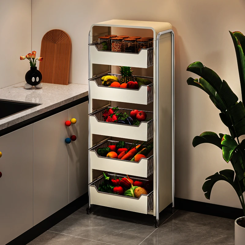 厨房蔬菜储物架落地式放菜架抽屉式小推车多功能水果收纳器免安装