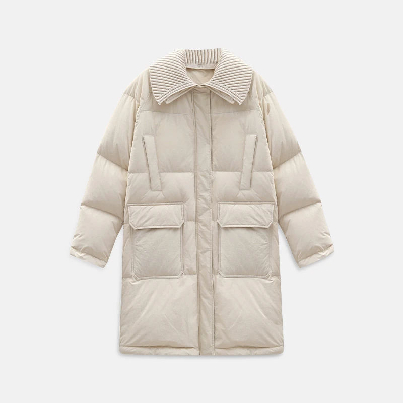 保暖冬季简约过膝中长款女士韩版拼接时尚百搭宽松休闲羽绒服702