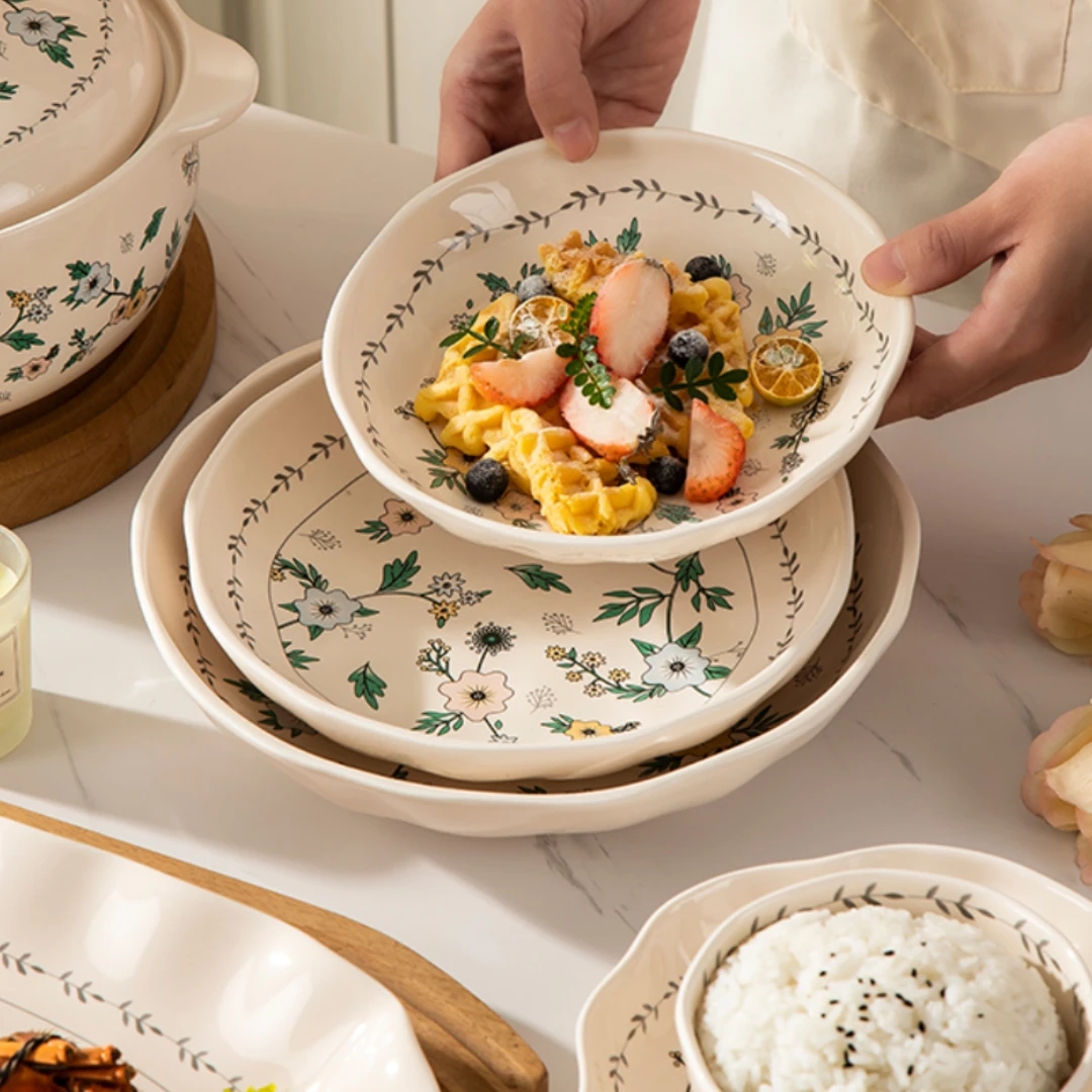 【9.5寸圆盘】静若繁花 餐具水果复古家用创意饭碗汤碗双耳餐盘