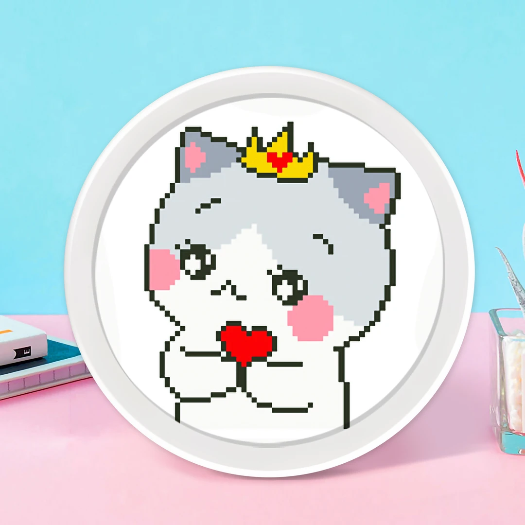 蒙娜丽莎皇室十字绣 皇冠猫咪 儿童画拍【三付二】带框可爱卡通线绣