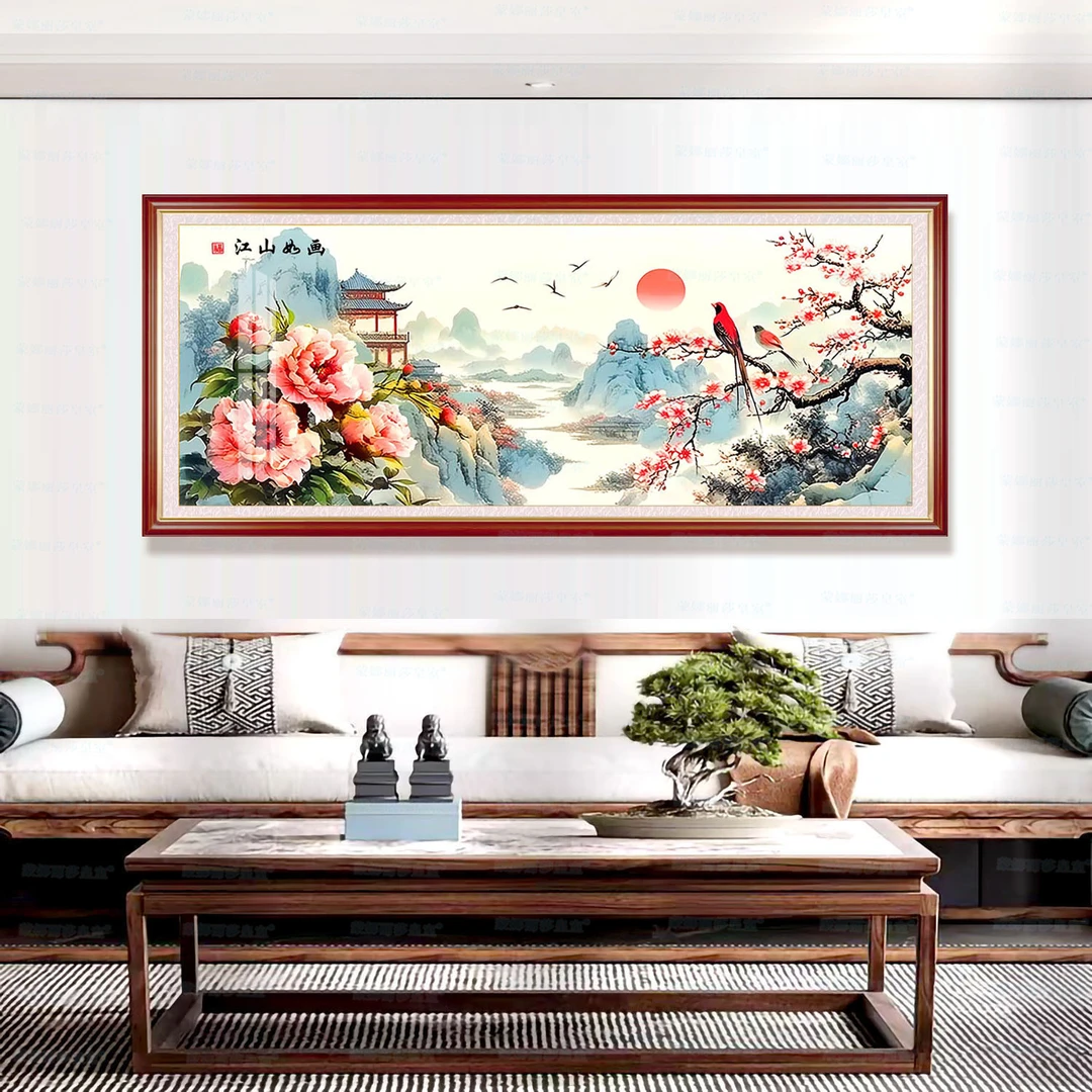 【进口棉布】蒙娜丽莎皇室十字绣江山如画新款风景山水装饰手工绣