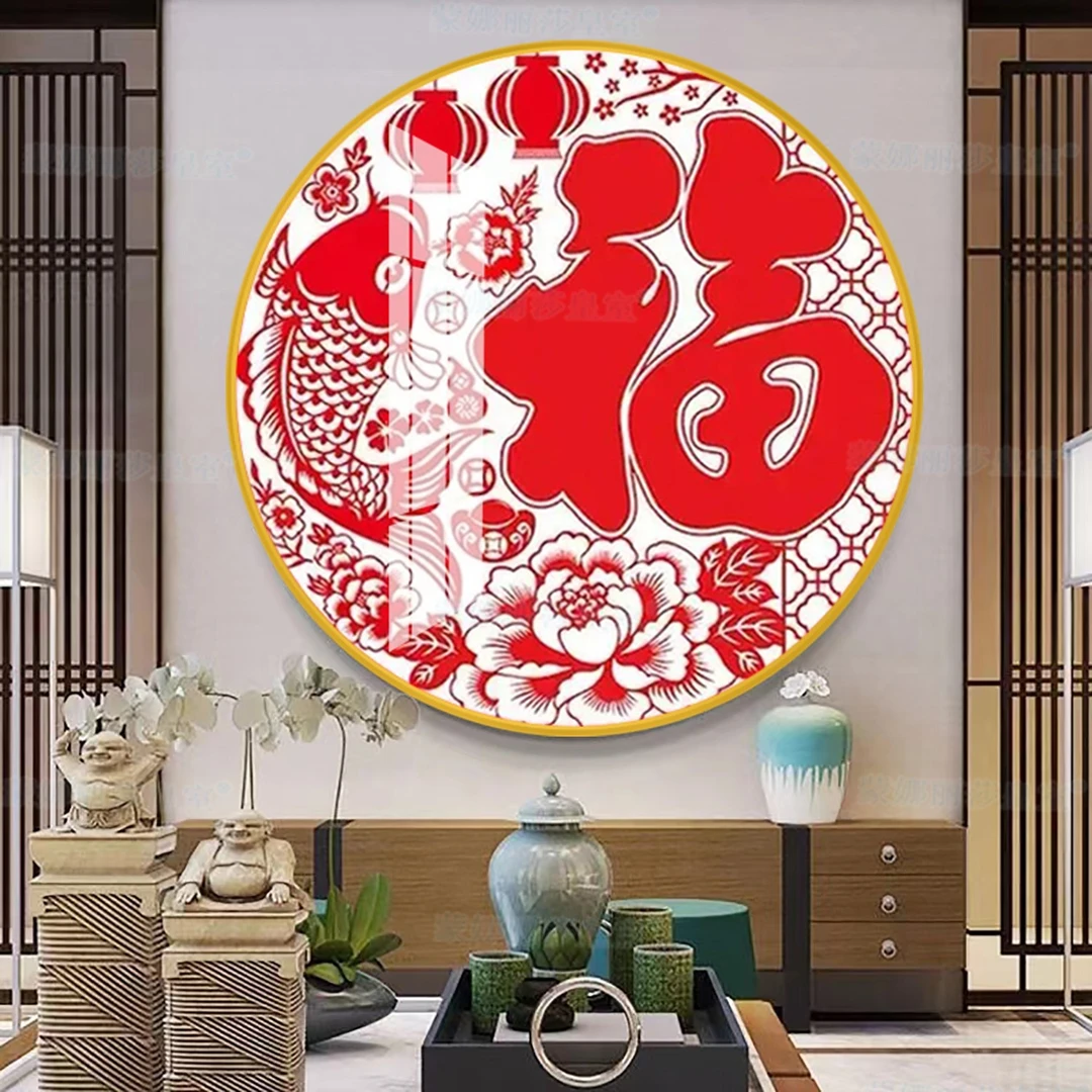 蒙娜丽莎十字绣 鱼福 新中式小件圆形祝福客厅玄关装饰线绣免图纸
