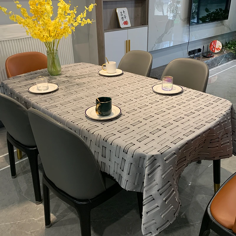 现代都市感灰色高定立体剪花桌布法式奶油意式轻奢氛围感茶几盖布