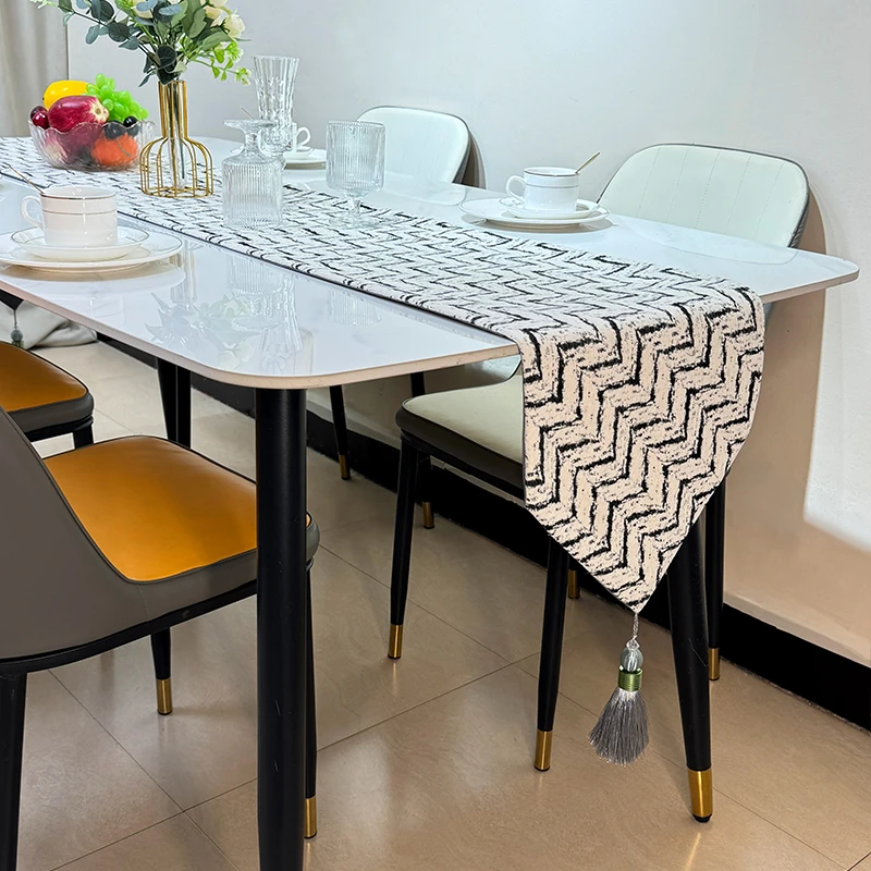 简约时尚风经典黑白色桌旗意式现代轻奢法式茶几长条布斗鞋柜盖布