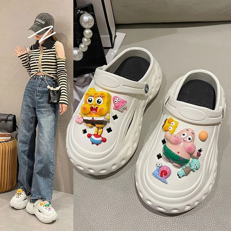 大码洞洞鞋女款2023夏季网红两穿沙滩鞋厚底防滑包头洞洞鞋大码女