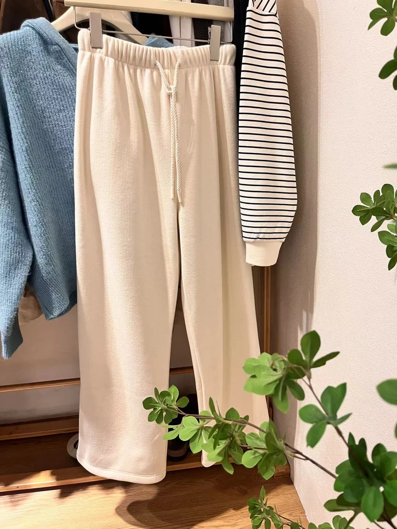 【43】幕幕-推荐【米白色休闲裤女2024秋季阔腿裤高腰直筒长裤】