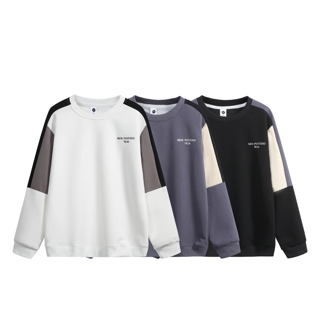 氏承保罗春秋季男上衣新款刺绣圆领拼接流行休闲重磅长袖卫衣312