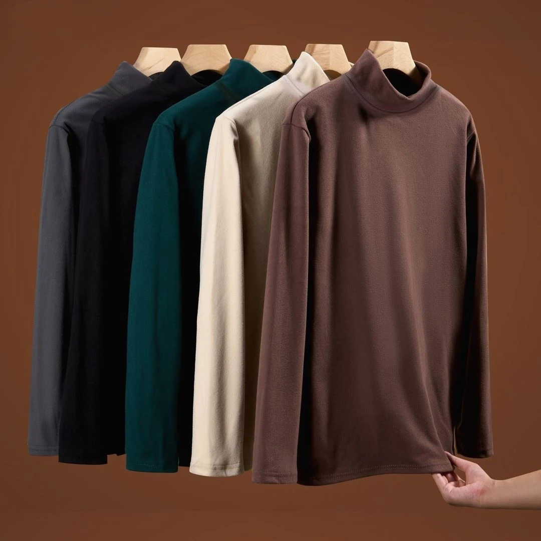 男士德绒打底衫男秋冬半高领冬季内搭纯色保暖双面磨绒长袖t恤