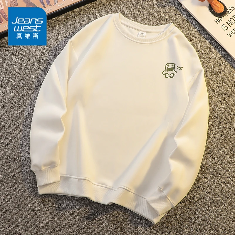 Jeanswest/真维斯秋冬季男款百搭卫衣宽松潮牌休闲印花长袖上衣男