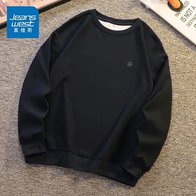 Jeanswest/真维斯潮流百搭卫衣男款秋冬宽松圆领休闲刺绣长袖上衣