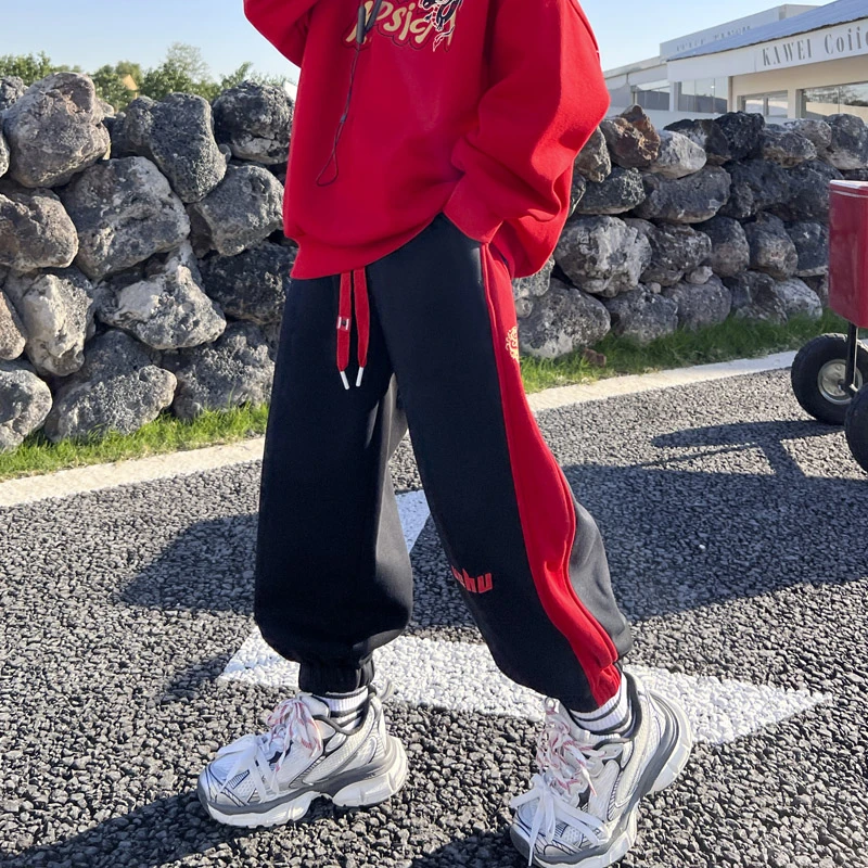 男童喜庆年服加绒卫裤2023新款龙年本命年加厚长裤子中大童休闲裤