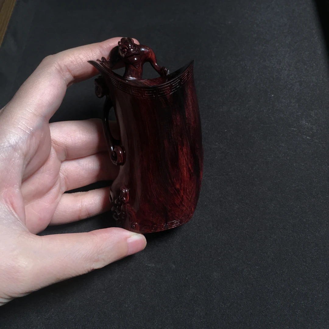 【一物一拍】AMS002海南黄花梨紫油梨螭龙杯把件