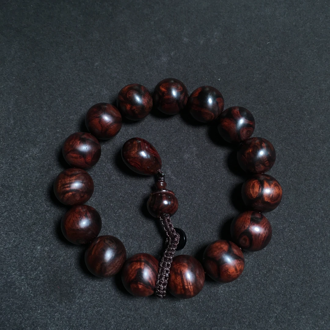 【一物一拍】XJ019海南黄花梨紫油梨多彩黑线鬼脸1.5手串