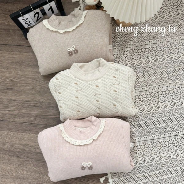 【零下可穿】儿童冬季新款加棉加厚打底衫女童甜美长袖上衣宝宝外穿