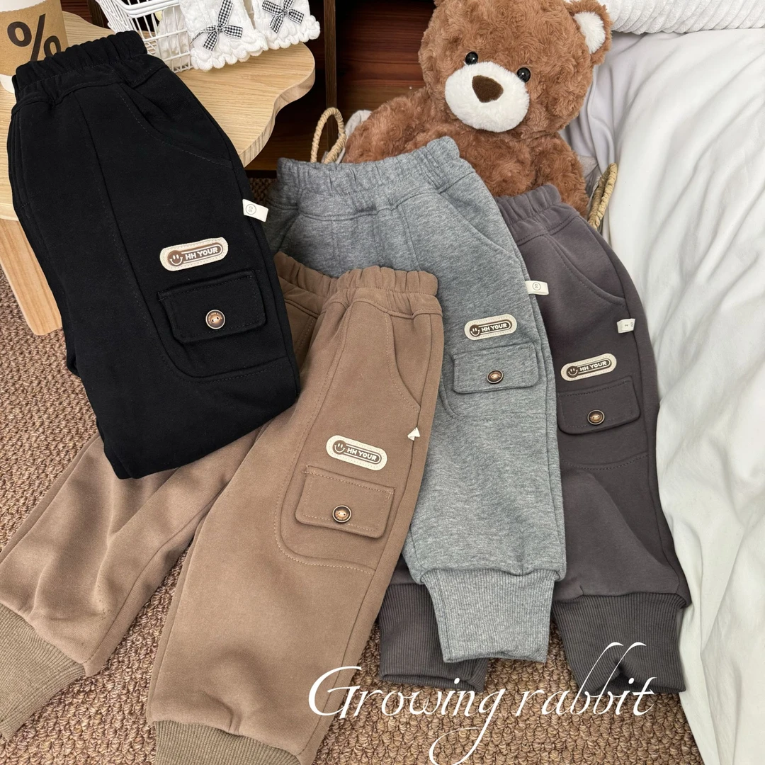 儿童秋冬季加厚卫裤男童洋气加绒长裤子男宝外穿保暖休闲裤