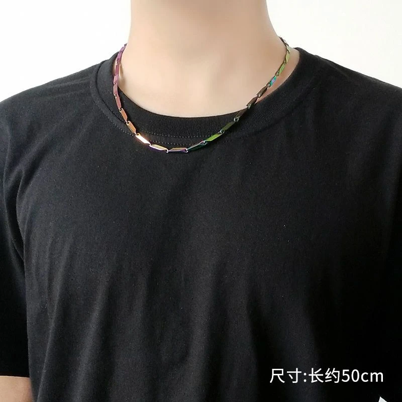 国潮菱形炫彩淬火项链男潮男个性简约百搭款高街嘻哈钛钢项链
