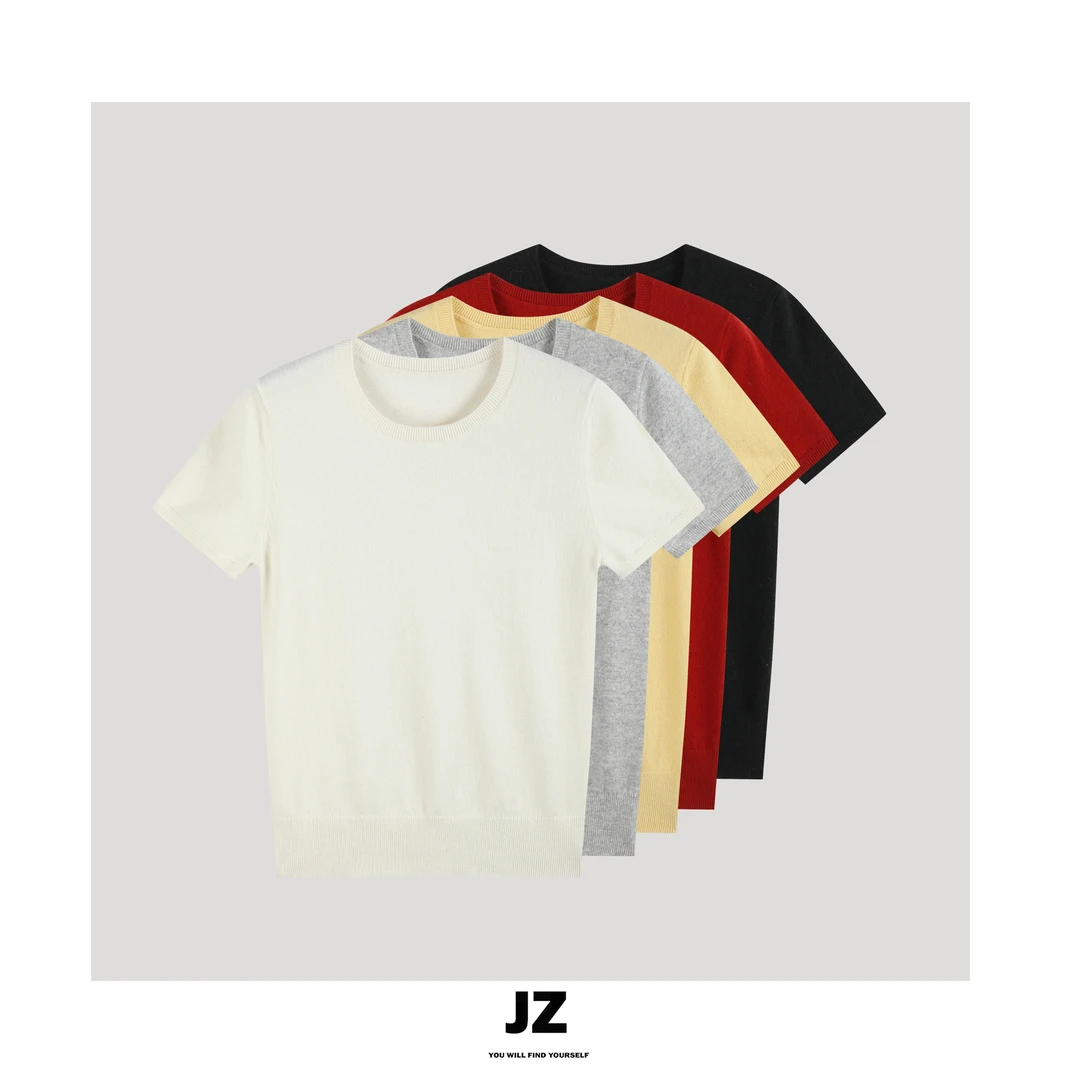 金子/JZ SO MUCH【100羊绒T恤】2025春夏新品100%羊绒半袖毛衣